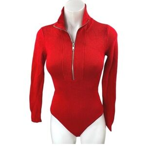 Abercrombie & Fitch Red Zippered Bodysuit